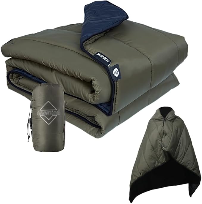 onewind Camping Blanket Recycled Nylon Fabric Dupont Sorona Fillings Warm Puffy Breathable Windproof Packable Lightweight Camping Quilt for Outdoor Hiking Backpacking Travel Beach