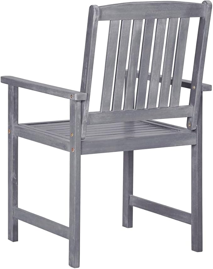 Garden Chair Set of 4 Grey Solid Acacia Wood Standard Durable Outdoor Seating with Weathered Finish for Patio Balcony Dining