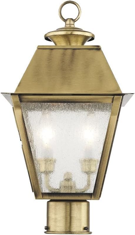 Livex 2166-01 Transitional Two Light Outdoor Post Lantern from Mansfield Collection Finish Antique Brass 16.50x9.00x9.00