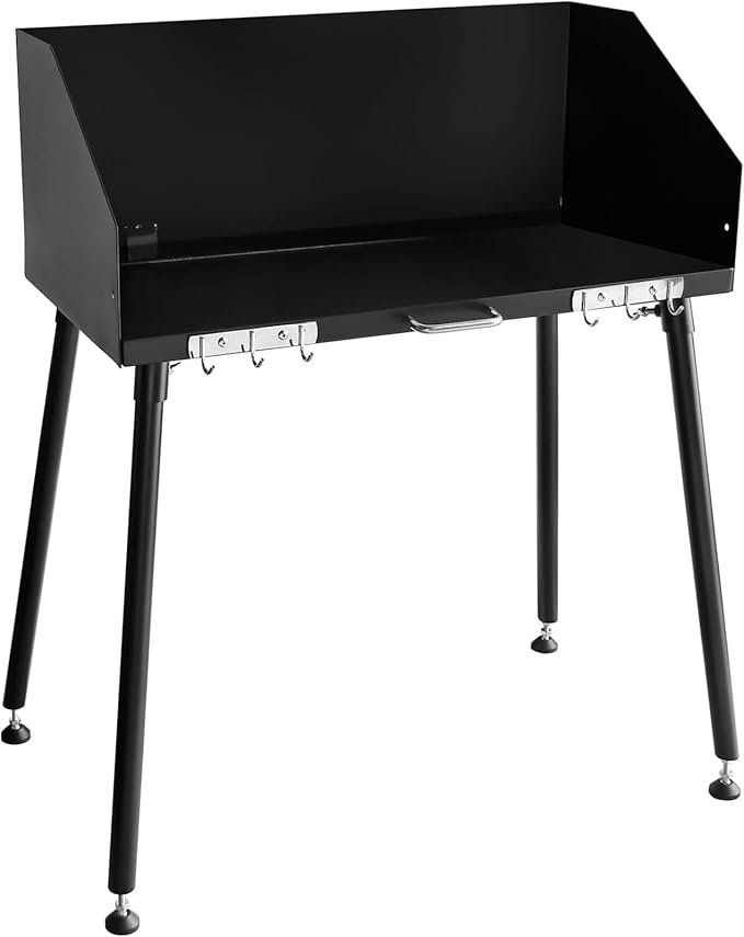 Carbon Steel Camp Cooking Table Dutch Oven Table with Three-Sided Windscreen and Four Legs for Grill Travel Outdoor PicnicBeachBBQBackyards30x16