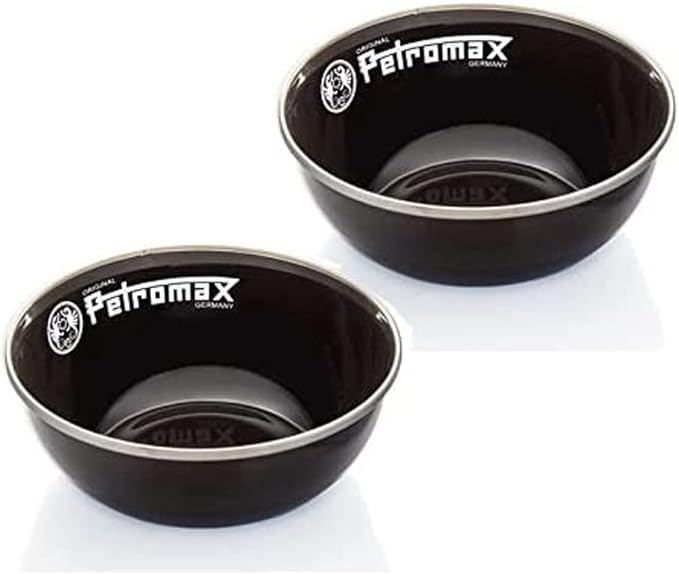 Petromax Enamelware Dinnerware Bowls Traditional Lightweight Enameled Steel Tableware for Kitchen and Camping 2 Pack for Hot or Cold Food 20.3 oz Black