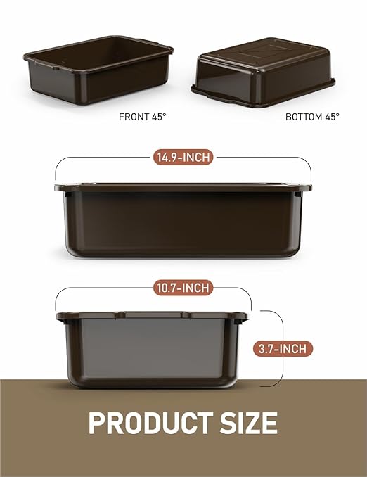 WYT 5-Pack Commercial Bus Tubs Box/Tote Box Brown Plastic Storage Bin with Handles/Wash Basin Tub (8 Liter)