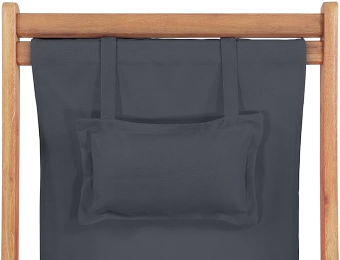 Versatile Folding Beach Chair with Adjustable Recline Comfortable Pillow Wooden Frame Gray