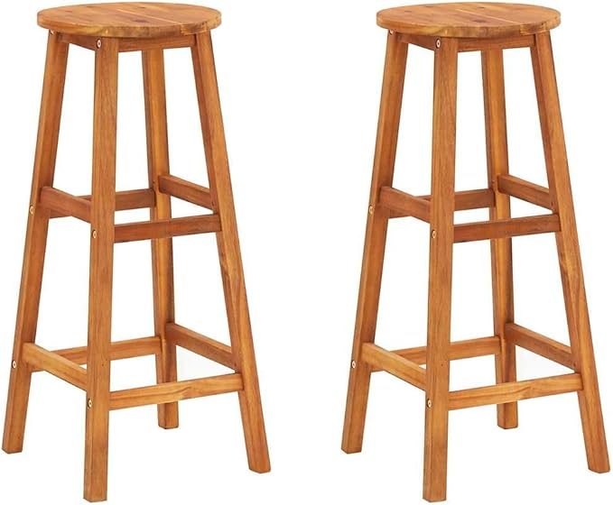 2-Piece Bar Stool Set Solid Acacia Wood Bar Chairs with Footrest for Kitchen Dining Room Outdoor Modern Design Durable Construction Comfortable Seating Easy