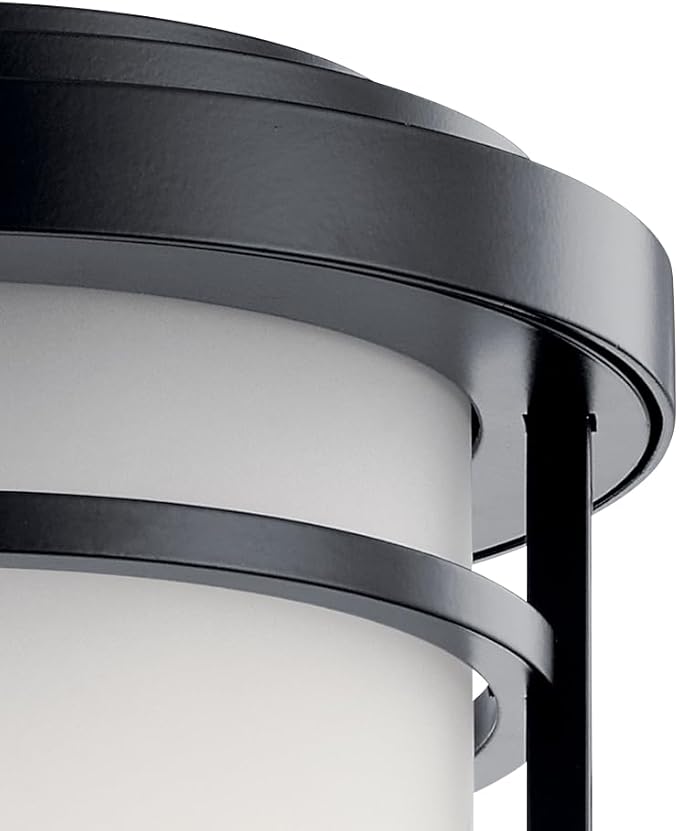 Kichler Toman 1 Light Outdoor Post Mount in a Deep Black Finish with Clear Satin Etched Glass Shade for Front Yard or Around a Patio (22 H x 10 Dia) 49690BK