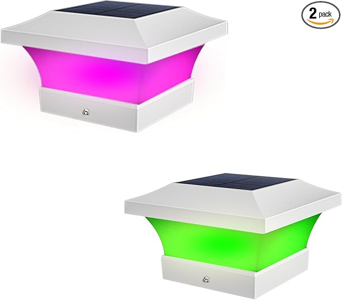 T-SUN 4X4 Post Solar Lights Outdoor Waterproof RGB Color Changing Light for 4X4 5X5 6X6 Wood/Vinyl/Fence Posts Deck Solar Post Lights for Patio Garden Decor or Fence(White Shape-2 Pack)