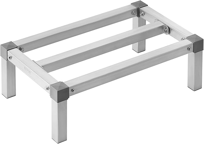 VEVOR Aluminum Dunnage Rack 24” x 14” Commercial Food Floor Rack 8” Off the Floor 1000 lbs Capacity Adjustable Aluminum Storage for Storage in Restaurants Kitchens Garages and Vehicles