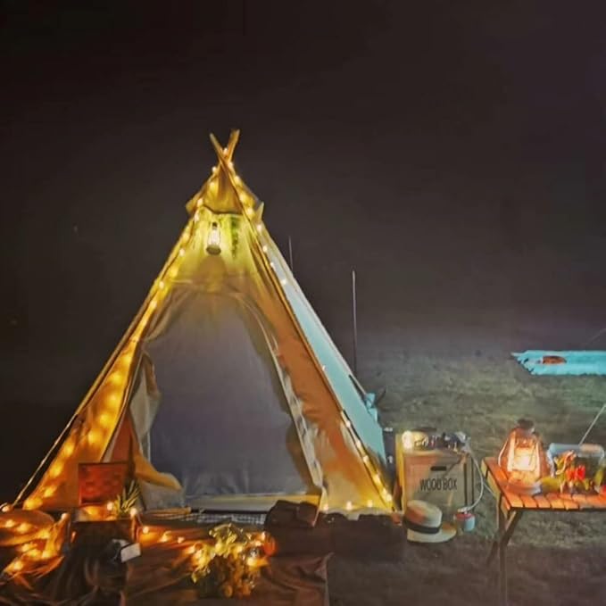 7ftx7ft x6.5ft Canvas Camping Pyramid Tipi Tent Adult Indian Teepee Tent for 1-2 Person for Outdoor Camping Or Exhibition
