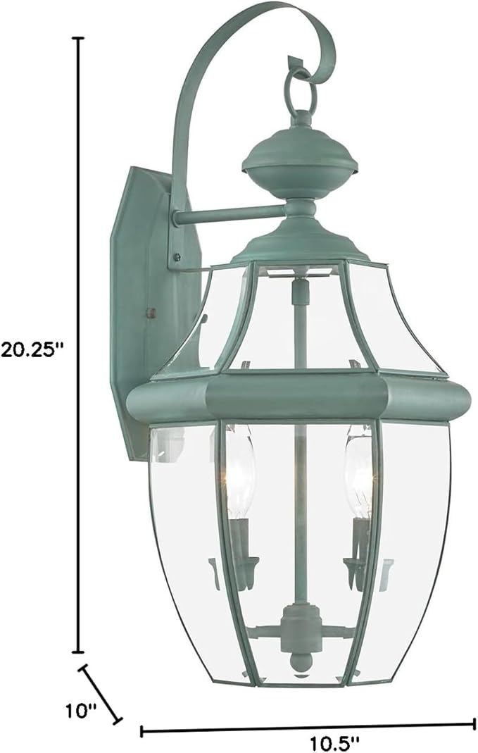 Livex Lighting 2251-06 Outdoor Wall Lantern with Clear Beveled Glass Shades Verdigris