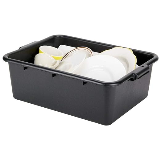 COLIBYOU 6 Pack 20 x 15 x 7 Black Polypropylene Bus Dish Plastic Restaurant Tub w/Lid of Set