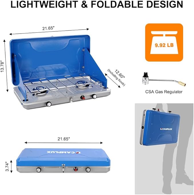 Camplux Propane Camping Stove 20000 BTU Camping Stoves 2 Burners with CSA Certification