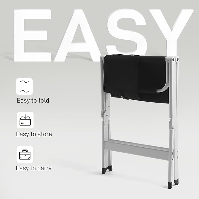 EVER ADVANCED Aluminum Directors Chair Folding Studio Movie Chairs Camping Event Vendor Chair 19 Seat Height Black Fabric/White Frame Support 350lbs