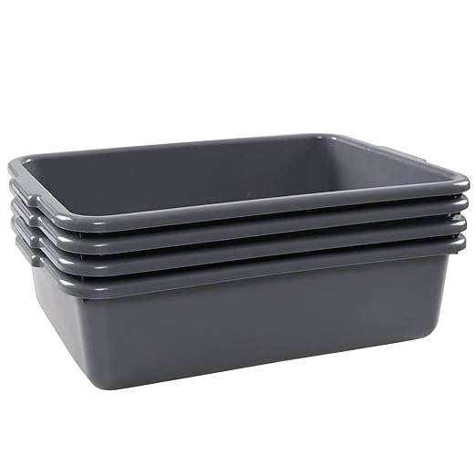 Set of 4 Plastic Bus Boxes Commercial Bus Tote/Bus Tub Grey (8 L)