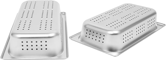 DYNAMI 2-Pack Anti-Jam Perforated Stainless Steel Steam Table Pan 1/3 Size 2 Deep Commercial Chafing Steam Table Pan Hotel PansCatering Food Pan (2-Pack1/3 Size 2 Deep)