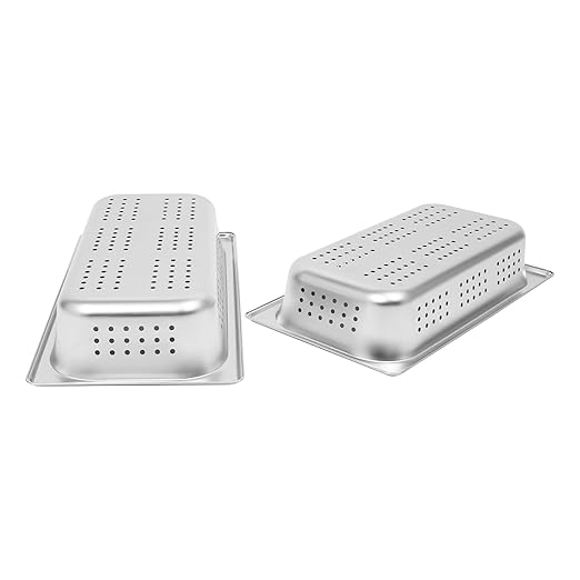 Hotel Pans 2-Pack 1/3 Size Stainless Steel Perforated Steam Table Pan--2 Deep Food Grade Anti-Jam Buffet Pan for Kitchen Drain &amp Steam Vegetable Dishwasher/Oven/Freezer Safe 12.75*6.89*2in