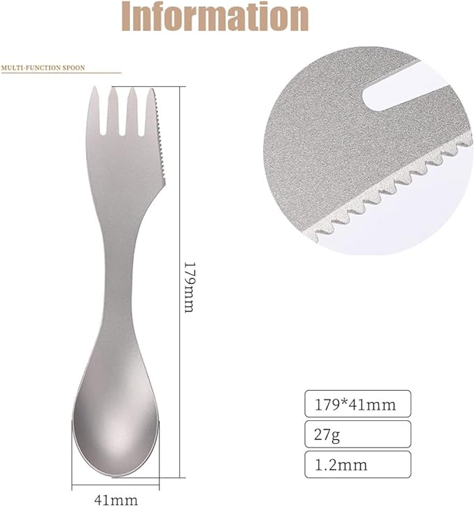 Camping Titanium Spoon Fork Knife Combo 3-In-1 Outdoor Cutlery Combo Lightweight Flatware Eco-Friendly Tableware for Hiking Office Travel Picnic Dishwasher Safe 2pack