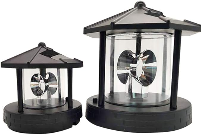 15 * 15 * 17cm Solar Lighthouse Rotating Light Led Rotating Lighthouse Beacon Lamp Rotating Outdoor Decorative Lamp Energy Saving Solar Landscape Light (Black)
