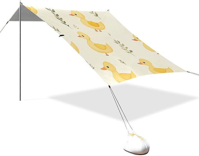 Yellow Duck Leaves Pattern Camping Sun Shelter Beach Tent Portable Beach Sun Shade Outdoor Canopy for Camping Trips Fishing Picnic