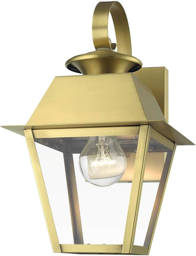 Livex Lighting Wentworth - 1 Light Small Outdoor Wall Lantern in Classic Style-12.5 Inches Tall and 7.5 Inches Wide-Natural Brass Finis