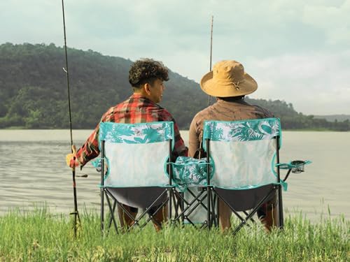 VINGLI Beach Chair with Umbrella for Adults Double Camping Chair with Canopy &amp Cooler Fold-Up Table Carrying Bag Folding Chair for Outdoor (Pineapple Pattern)