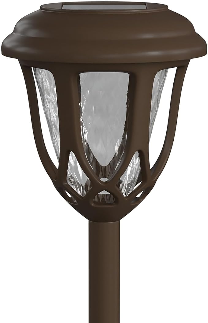 Flash Furniture Hess 8 Pack LED Solar Lights - All-Weather Brown Tulip Style Outdoor Solar Powered Lights - Landscape Lighting for Pathway Garden &amp Yard 3.37x3.37x14 Brown