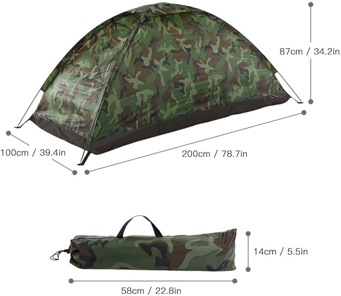 Outdoor Double-door Tent Ultralight Camping Tent Camouflage Hiking Shelter With Sun Protection And Breathable Mesh Roof Design Includes Rain Cover Backpack Poles And Stakes(1 person)