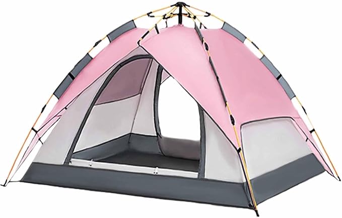 Pop Up Tent Pink Instant Pop Up Tents for Camping for 3-4 Person Portable Easy Setup Oxford Cloth Fiberglass Poles for Camping Hiking