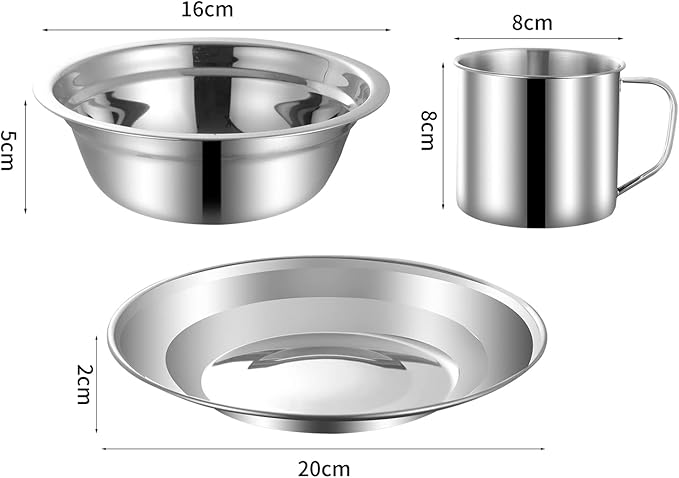 Camping Mess Kit Camping Dishes Set Stainless Steel Tableware Mess Kit Includes Plate Bowl Cup Spoon Fork Knife in Mesh Bags for Camping Backpacking &amp Hiking for 2 Person