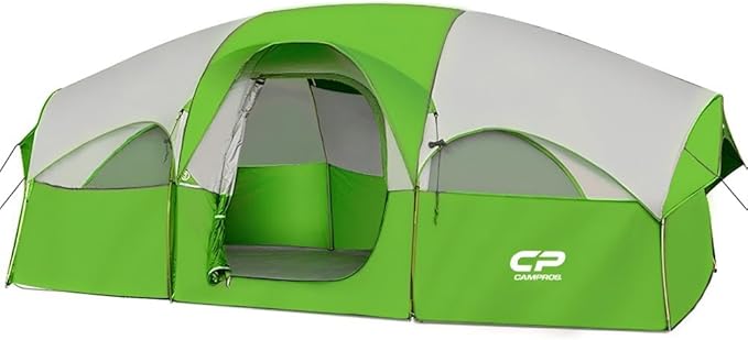 CAMPROS CP Tent 8 Person Camping Tents Weather Resistant Family Tent 5 Large Mesh Windows Double Layer Divided Curtain for Separated Room Portable with Carry Bag