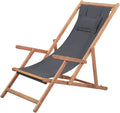 Versatile Folding Beach Chair with Adjustable Recline Comfortable Pillow Wooden Frame Gray