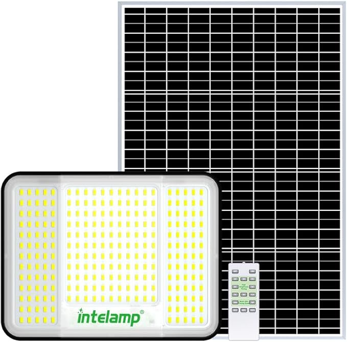 intelamp Solar Flood Lights Outdoor Waterproof 20000mAh 2000LM Floodlight Exterior with Remote 16.4 FT Cable 2-12H Timer Dusk to Dawn Security Spots Lighting Outside for Garden Pathway
