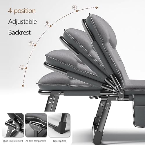 Folding Bed with Mattress Adjustable Backrest Camping Cot for Adults Compact Portable Spare Guest Bed with 3D Headrest