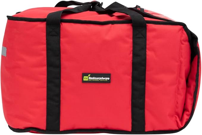 Delivery Tek 16.5 x 18 x 6.5 Inch Insulated Pizza Bag 1 Durable Delivery Bag - Holds (2) 16 or (3) 14 Pizza Boxes Red Polyester Cater Bag Extra-Large Flap Machine Washable