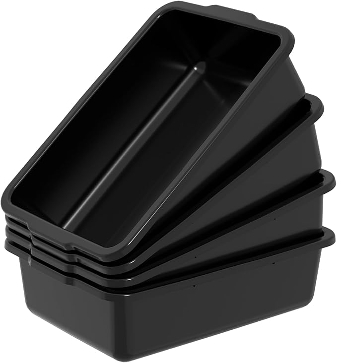 Sandmovie 4 Packs Commercial Restaurant Bus Tub Large 32 L Plastic Bus Boxes Black