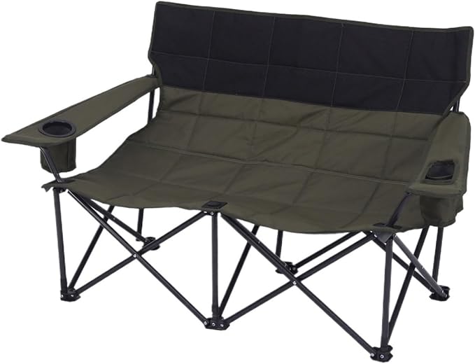 Outdoor Portable Foldable Double Folding Chair Beach Camping Picnic Lightweight Armchair(Black and Coffee)