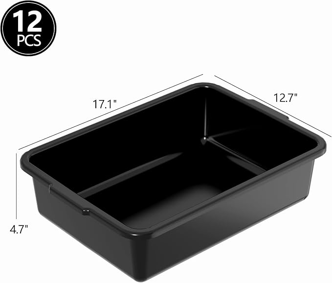 Black Plastic Commercial Bus Tub 13 L Restaurants Bus Box 12 Packs Heavy-Duty for Kitchen Organization