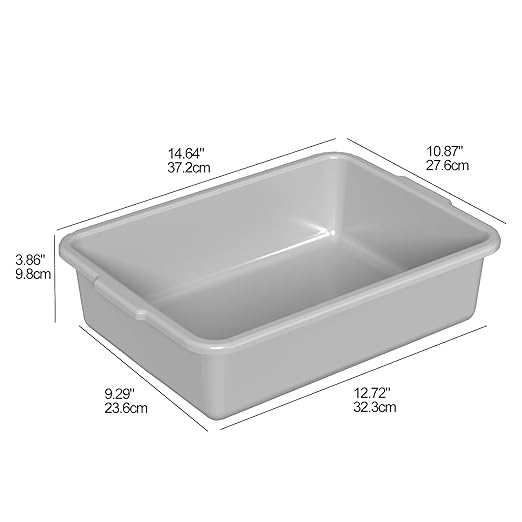 Jekiyo 4-Pack Small Bus Tubs Commercial 8 L Plastic Wash Basin Tub Light Grey