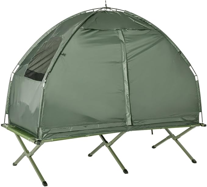6-in-1 All-in-One Camping Tent with Cot and Air Mattress Portable Outdoor Sleeping System with Pump Pillow &amp Sleeping Bag Waterproof Elevated Camping Bed Combo for Adults and Travel