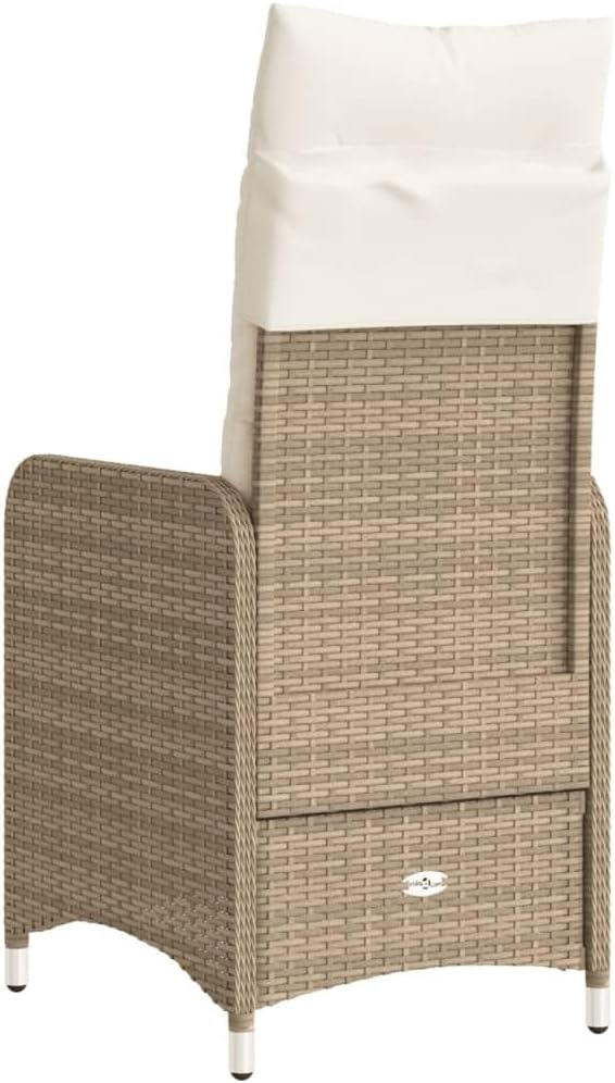 Reclining Garden Chair Beige Rattan Lounge Seat for Patio Powder-Coated Steel Frame 23 x 21.5 x 36.2 in Folding Backrest Outdoor Furniture for Garden Balcony Terrace