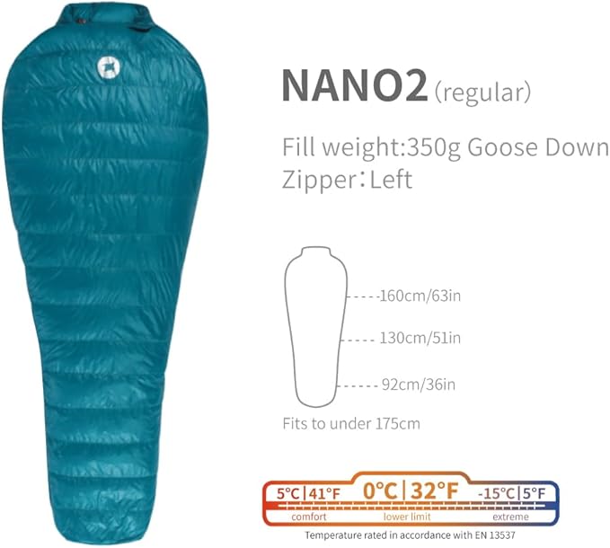 NANO2 0 Degree 800FP Goose Down Sleeping Bag Ultralight Down Sleeping Bag for Backpacking and Camping for Men &amp Women