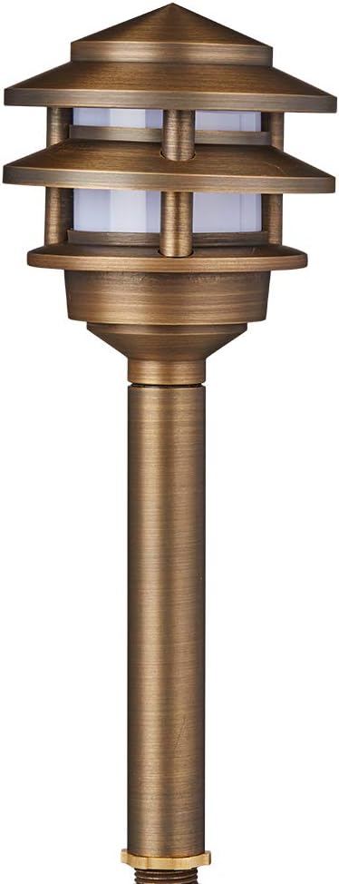 VOLT 12V 3-Tier Brass Pagoda Path Light (Bronze) for Low Voltage Landscape Lighting on Outdoor Pathway Walkway Garden Driveway or Patio