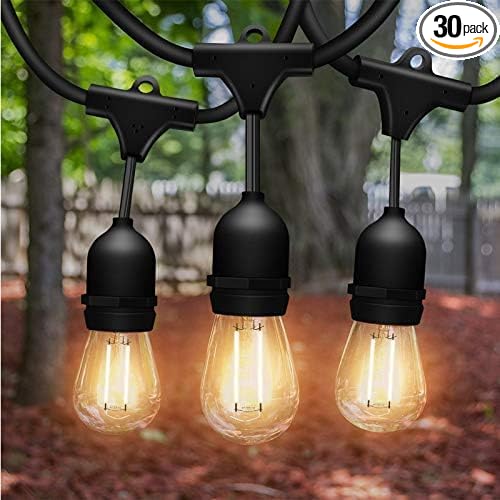 Solatec LED String Lights Shatterproof 96FT 30 Hanging Sockets Commercial Grade Waterproof 2W Outdoor String Light Decor for Patio Garden Balcony Deck S14 2W (30 Lights 96FT)