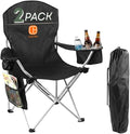 Pack of 2 Portable Lawn Chairs with Built-in Can Cooler Storage Pocket Carry Bag and Cup Holder Includes Carry Bag (2 Black)