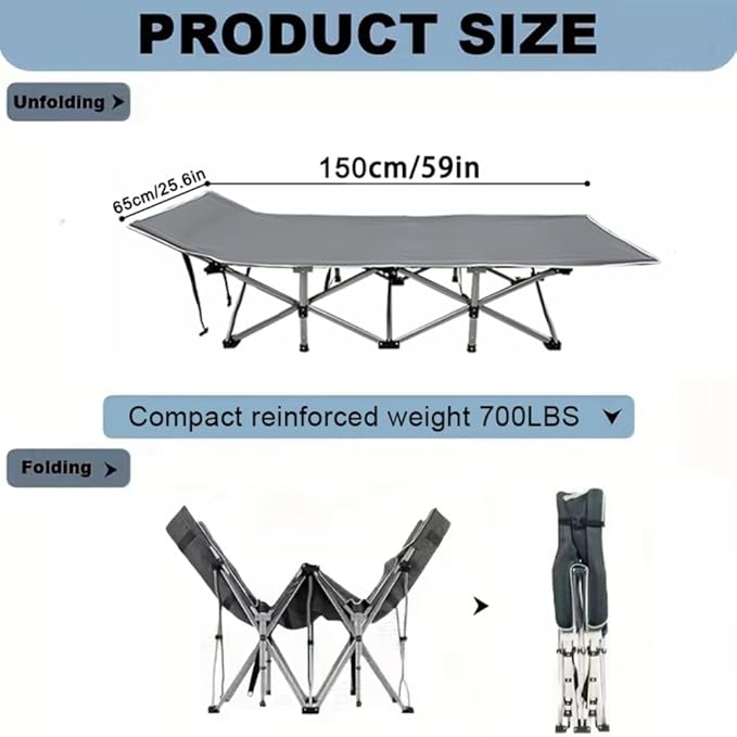 Camping bed with a load capacity of 560/660/760 lbs with a mattress and a storage bag. It is a foldable and easy-to-store guest bed A version without a mattress is also available (mattress-mini)