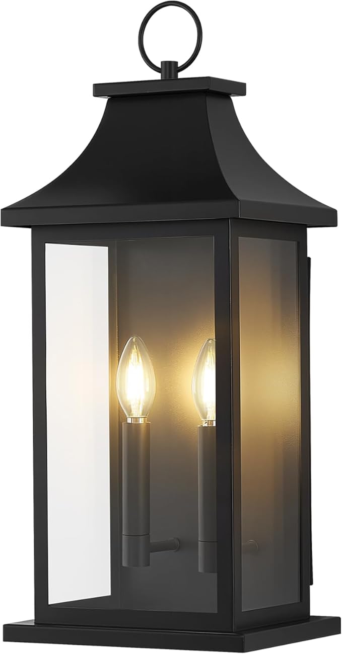 Large Outdoor Wall Lights Outdoor Lighting Exterior Lighting Fixtures Wall Mount Wall Sconce Light Outdoor Lanterns for Porch Black 22 inch 2-Light 1-Pack