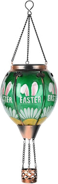 Hot Air Balloon Solar Lantern - Butterfly Stained Glass Lantern Simulated Flickering Dancing Flame Outdoor Hanging Yard Light Waterproof IP65 for Patio Lawn Porch Decor Gift