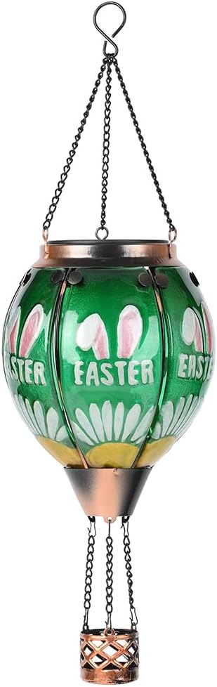 Hot Air Balloon Solar Lantern - Butterfly Stained Glass Lantern Simulated Flickering Dancing Flame Outdoor Hanging Yard Light Waterproof IP65 for Patio Lawn Porch Decor Gift