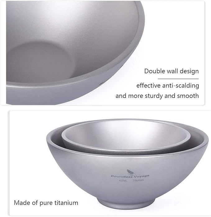 Boundless Voyage 220ml Titanium Double Walled Food Bowl for Adult Children Ultralight Portable Soup Rice Bowl Outdoor Camping Metal Durable Tableware Ti1085T
