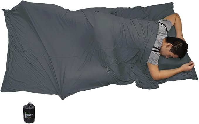 Travel Sheets for Hotel Rayon Derived from Bamboo Stretchy Sleep Sack for Adults Warm Weather/Summer Sleeping Bag Liner for Camping and Travel Rectangular with Pillow Pocket Mummy Cooling Sheets