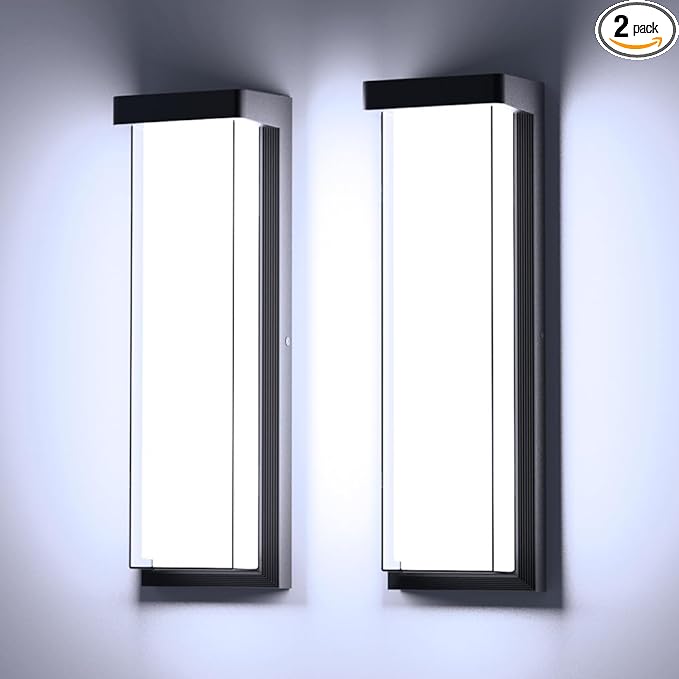 Sytmhoe LED Outdoor Wall Light Fixture16in Dimmable Modern Porch&ampPatio Wall Light Fixture6000K Black Exterior Sconce Light Mounted for House Garage Porch Courtyard(2Packs)